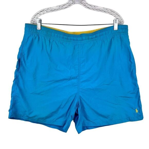 RALPH LAUREN Mens Preppy Classic Aqua Yellow Swim Trunk Size XL‎ 5" Inseam - Picture 1 of 9